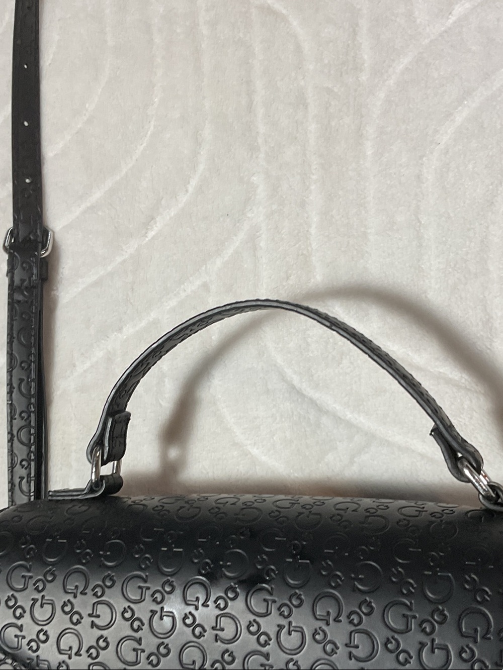 Guess Black Embossed Top Handle Satchel with Crossbody Strap - Picture 4 of 8